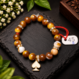 Golden Brown Stone Bracelet with Spade Charm