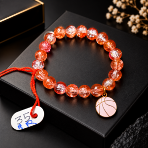 Orange Crystal Crackle Bead Bracelet with Charm