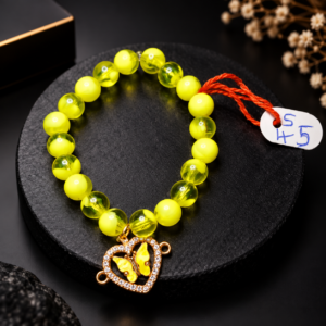 Neon Green Crystal Bead Bracelet with Heart Butterfly Charm