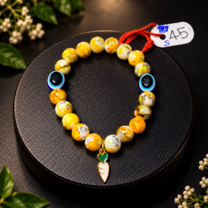 Yellow Marble Bracelet with Dual Evil Eye Beads