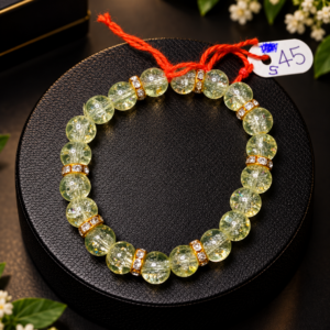 Pale Green Glass Crystal Bracelet with Gold Accents
