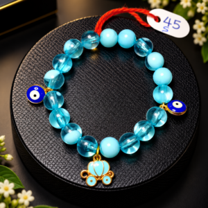 Turquoise Blue Beaded Bracelet with Evil Eye Charms
