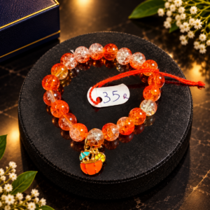 Elegant Orange Beaded Bracelet with Colorful Basket Charm