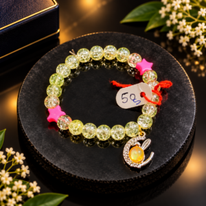 Elegant Yellow Glow Beaded Bracelet with Pink Star Charms