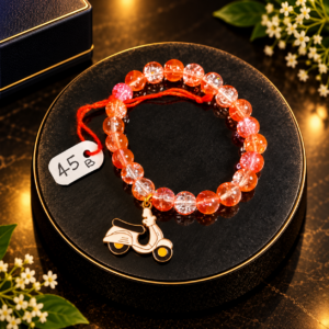 Radiant Orange Crystal Bead Bracelet with Scooter Charm