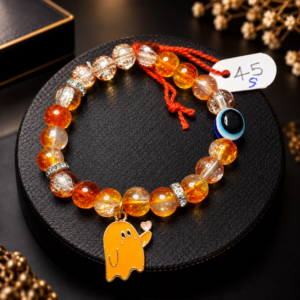 Orange Crystal Bracelet with Evil Eye & Ghost Charm