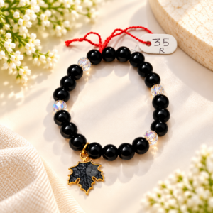 Black Crystal Leaf Charm Bracelet