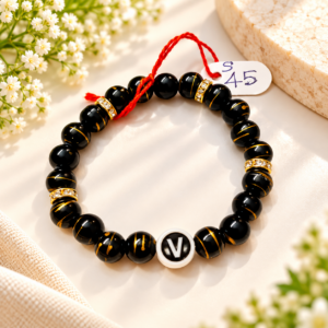 Royal Black V Charm Bracelet
