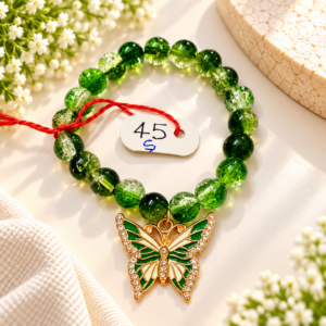 Emerald Butterfly Charm Beaded Bracelet